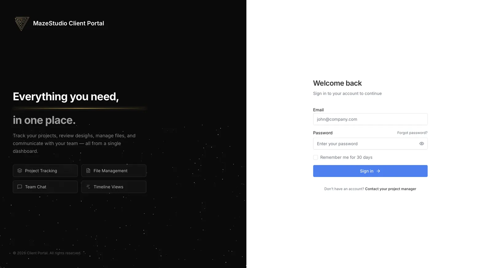 MazeStudio client collaboration portal dashboard