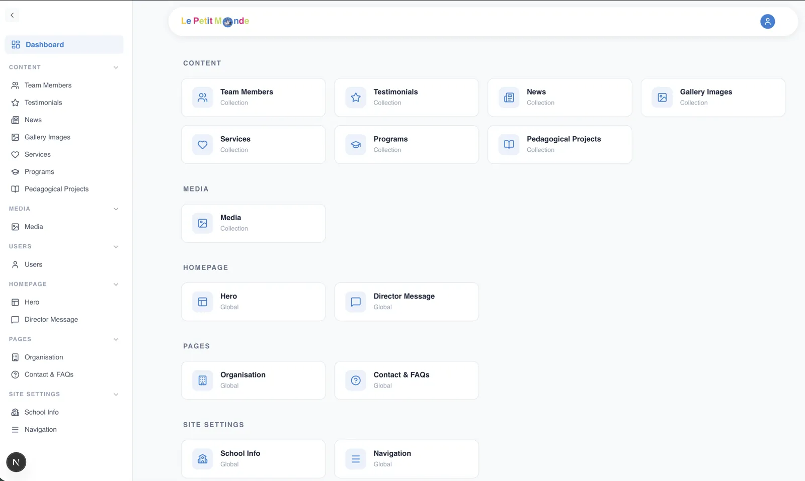 Tableau de bord CMS sur mesure